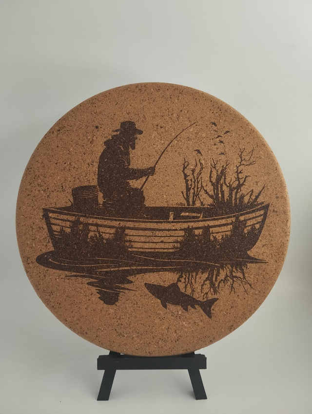 Dessous de plat en liège – Motif pêcheur – Ø 19 cm 🎣