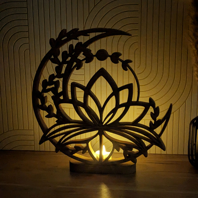 Lune de lotus V2 lumineuse en chêne massif