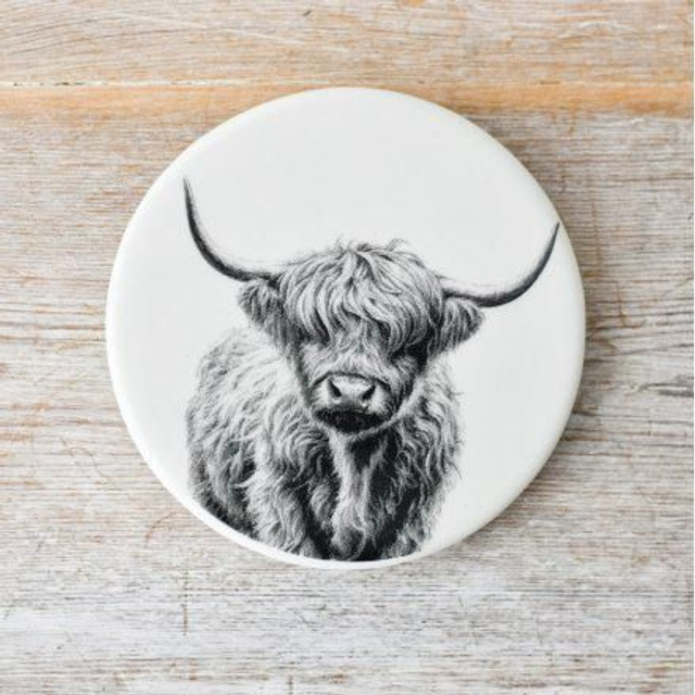 Highland Cow Round Coaster, 10cm