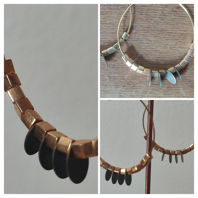 Créoles or &amp; bronze en acier inoxydable -sans nickel 