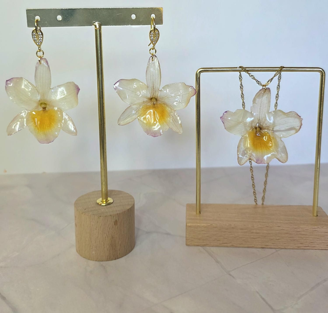 Bijoux orchidée jaune et blanche