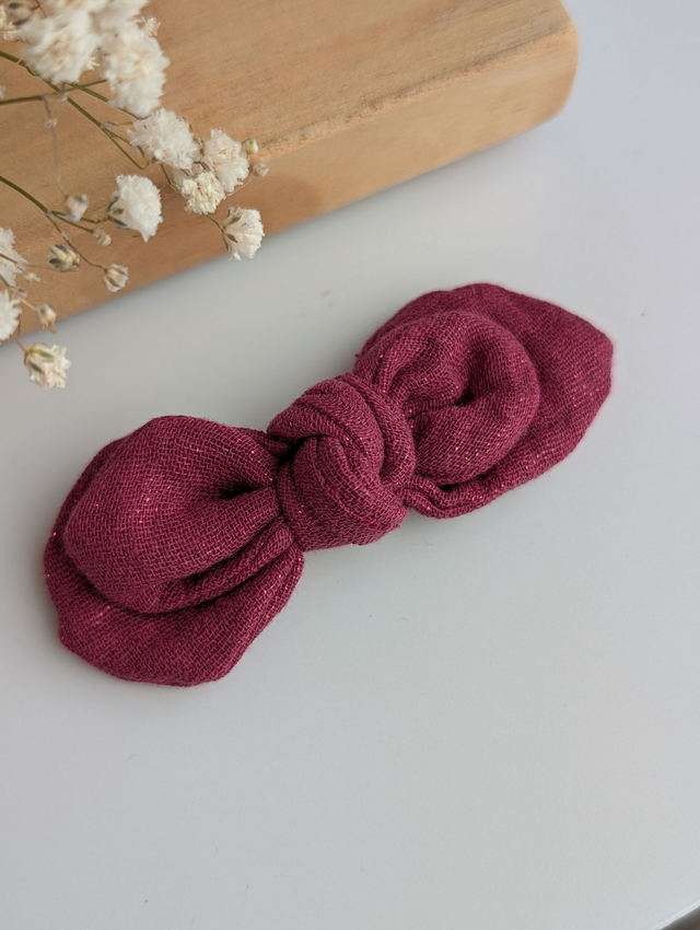 Barrette Noeud Romane pince crocodile tons rose