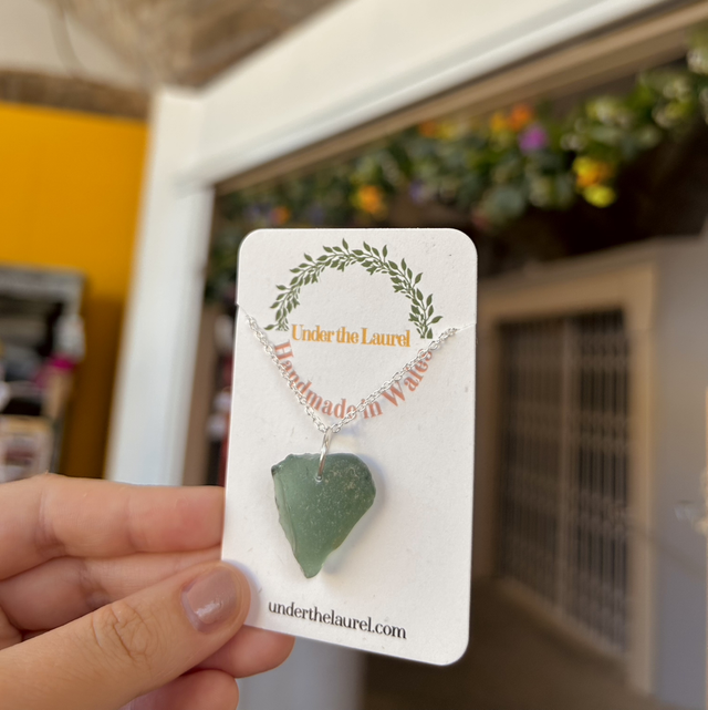 Teal Sea Glass Necklace Silver Plated Chain