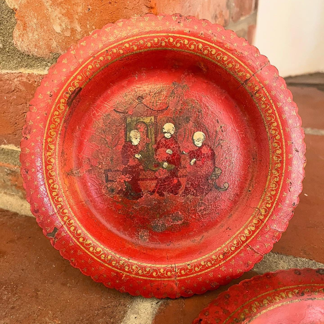 A Pair of 19th Century Regency Period Red Lacquered Oriental Bottle Coasters