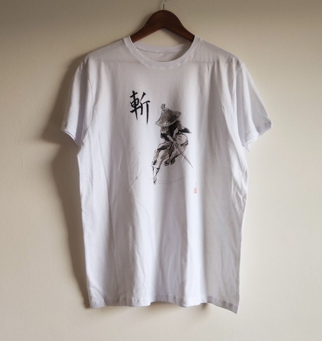 White Color Cotton T-Shirt, Ronin Pattern, Printed T-shirt