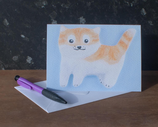 Cat Greetings Card/Mounted Print (blank inside)
