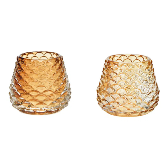 Windlicht Tannenzapfen klein aus Glas, Hell- und Dunkel Braun