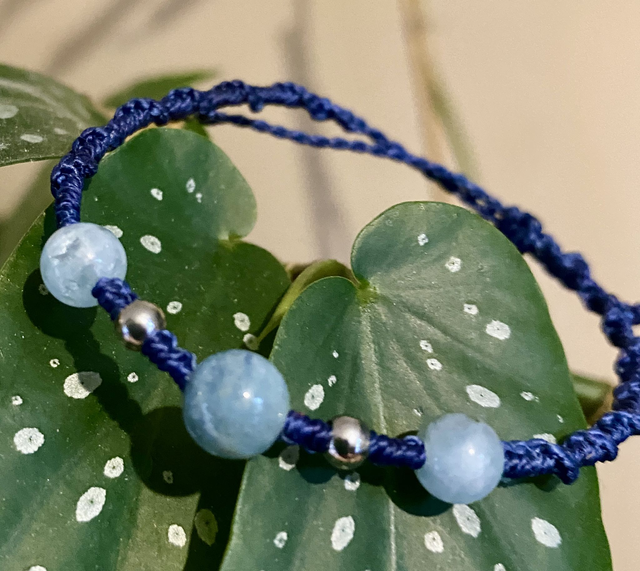 Bracelet macramé et perles d'Aquamarine (Aigue-Marine)
