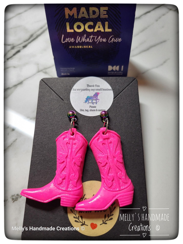 Hot Pink Cowboy Boots Earrings 