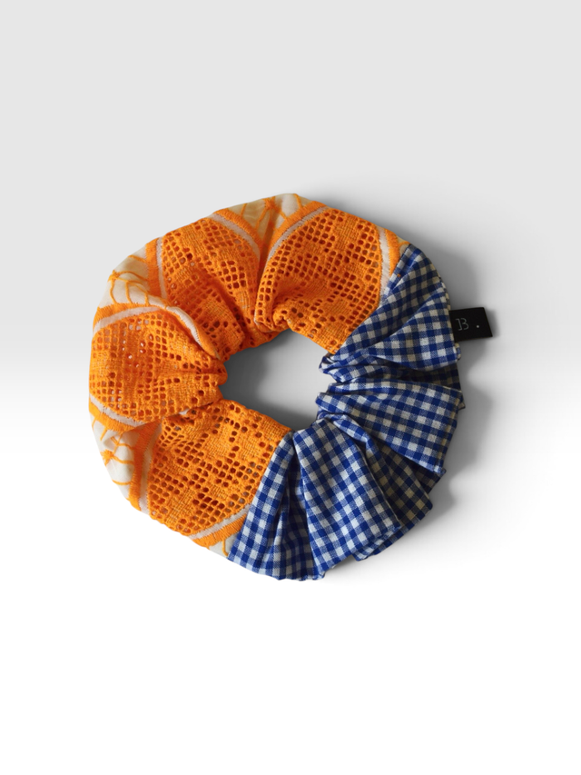 Patchwork cotton scrunchie with lace