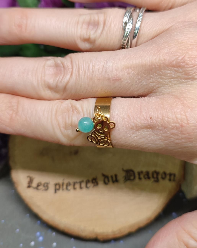 Bague réglable dorée panda Amazonite 