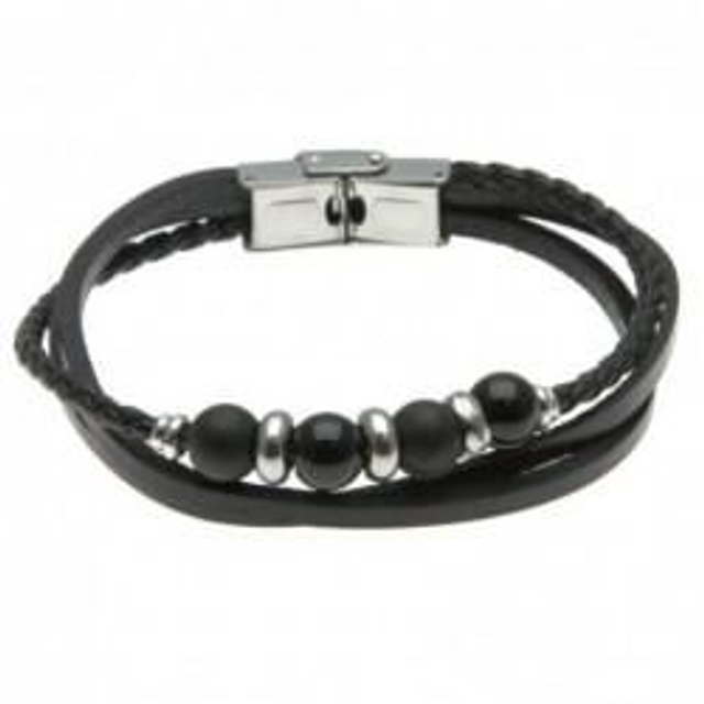 Bracciale uomo in pelle con pietre bijou scure