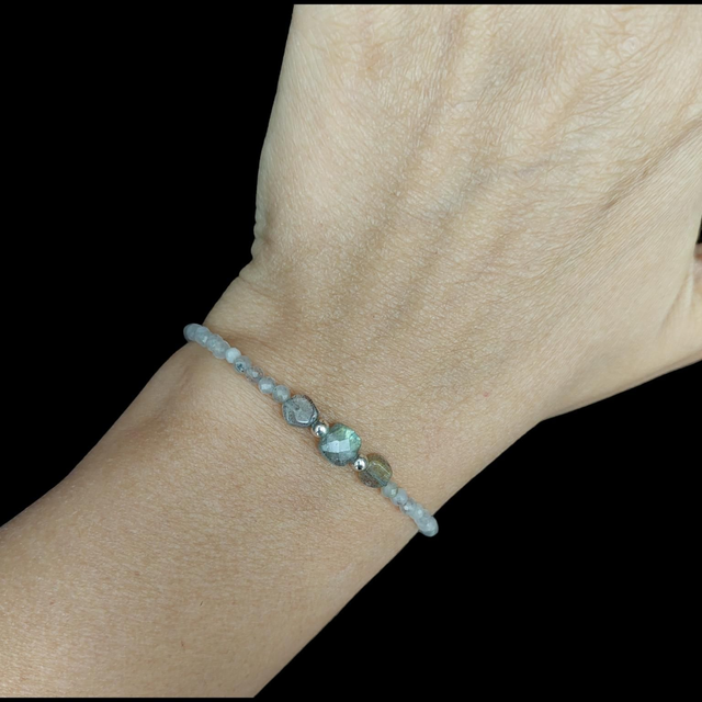 Bracelet Labradorite, hématite et acier inoxydable 