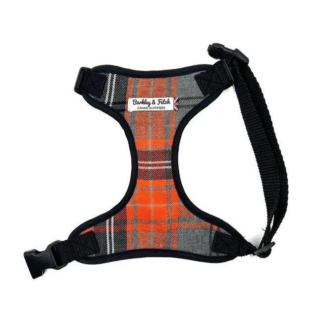 Barkley & Fetch Harness - Orange & Grey Tartan