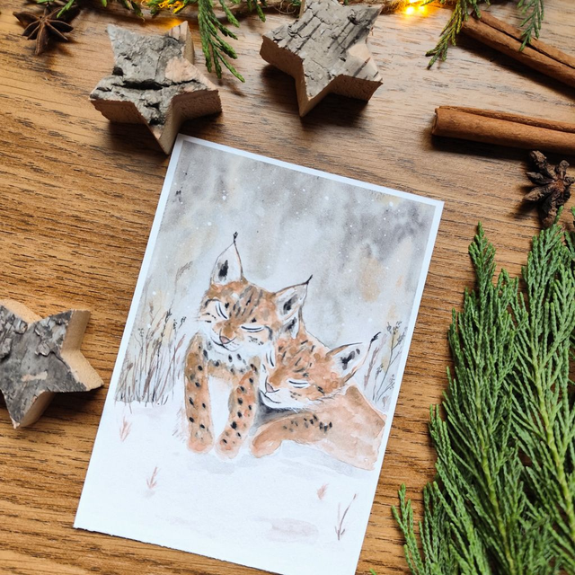 Câlin de lynx - carte postale