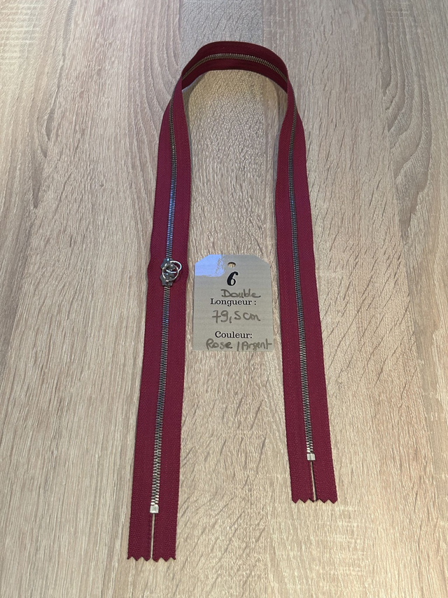 Fermetures éclair métallique rose double curseur 79cm