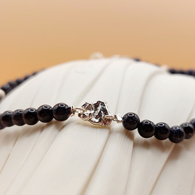 Sterling silver nugget bracelet with blue goldstone &amp; sterling silver beads