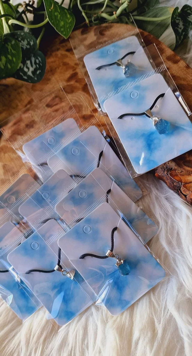Aquamarine Raw Pendants on Leather Cord