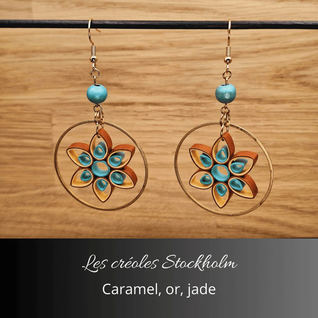 Boucles d'oreilles créoles Stockholm - Caramel, jade, vert d'eau