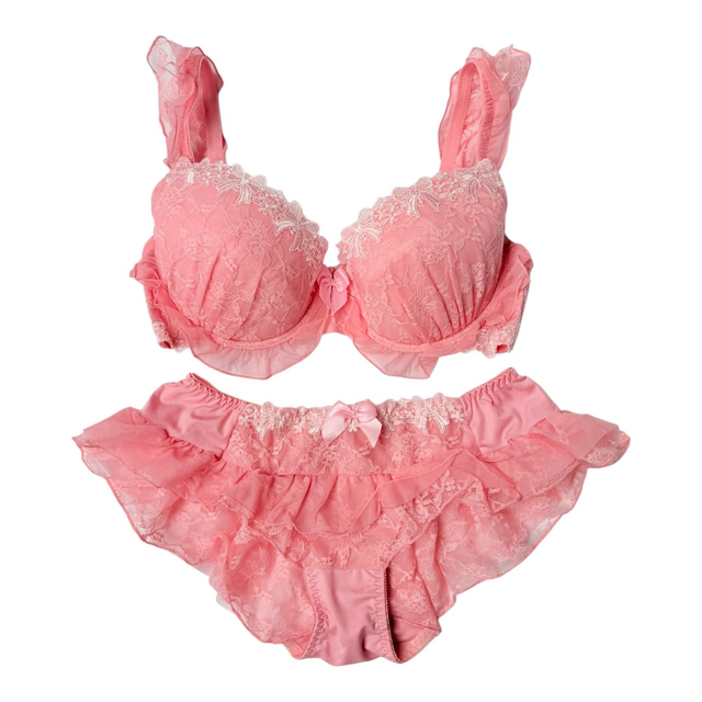 Pink princess bow Japanese Bra + Underwear Set UK 34DD   