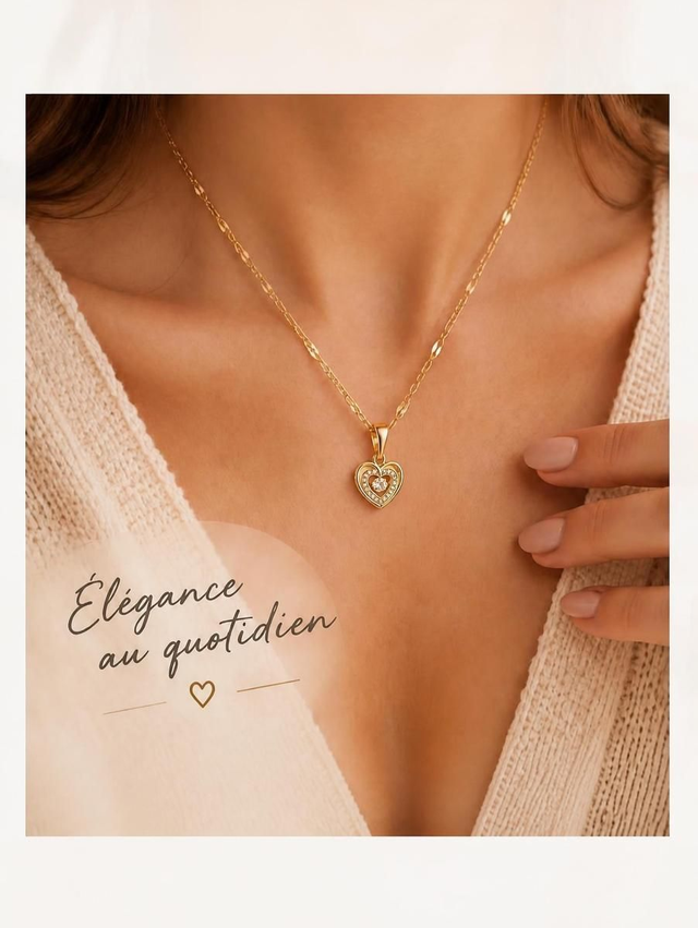 Collier Cœur Pierre Dansante – Acier Inoxydable Doré