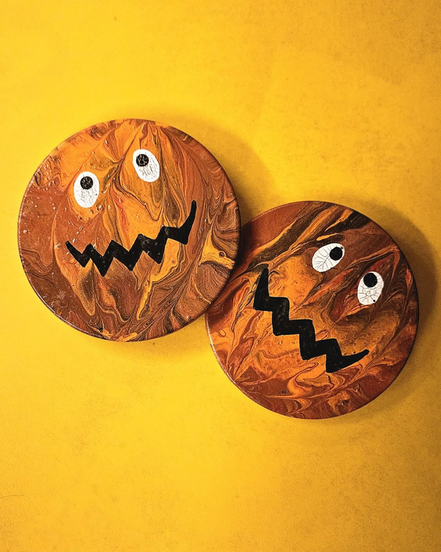 &quot;Pumpkin spiced treat for two&quot; coasters