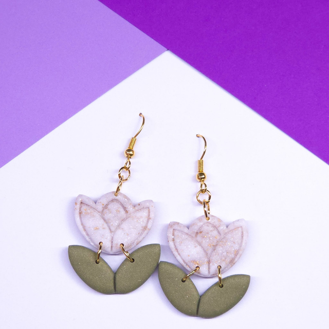 White Marble Tulip Dangles