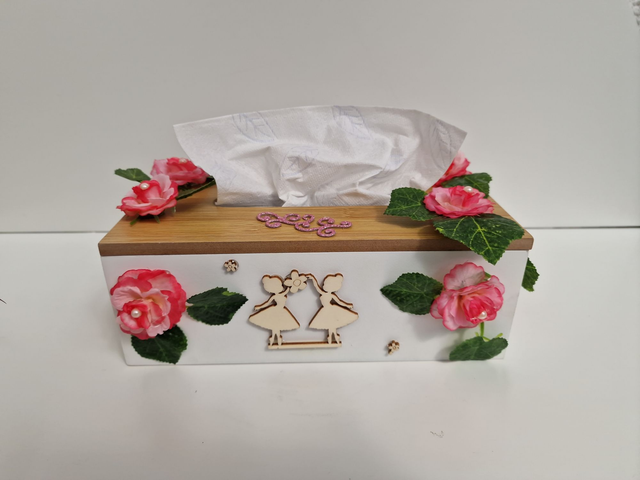 Boite A Mouchoirs En Bois Danseuses Fleurs Roses Perles