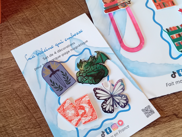 Marque-page trombone aimanté – Pack Fantasy & Lecture (4 magnets interchangeables)