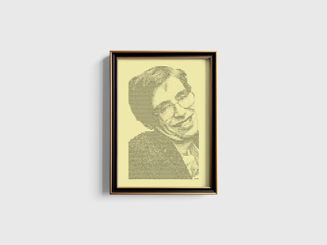 A3 Schreibmaschinen-Porträt Stephen Hawking in Schwarz auf Elfenbein