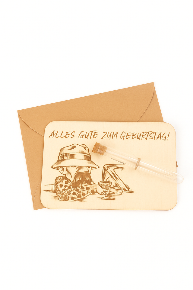 Alles Gute Zum Geburtstag – Liebevoll handgefertigte Karte aus Sperrholz mit Reagenzglas