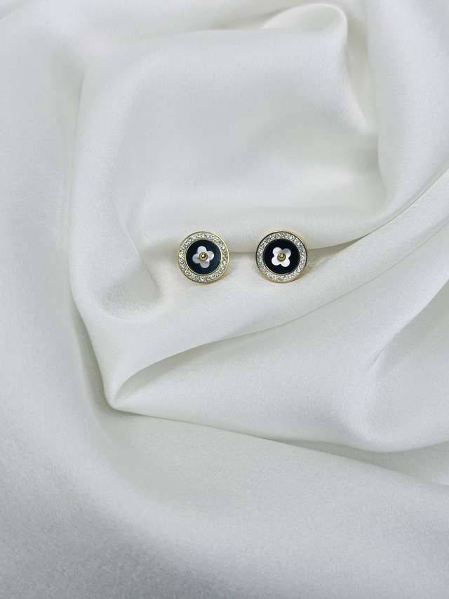 25- Boucles d'oreilles puce nacré & noir