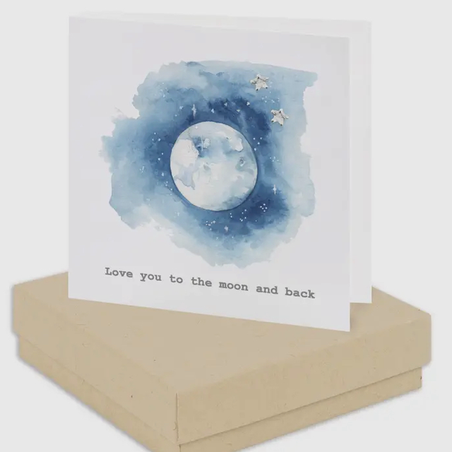 Love you to the Moon &amp; Back Card - Sterling Silver Star Stud Earrings 