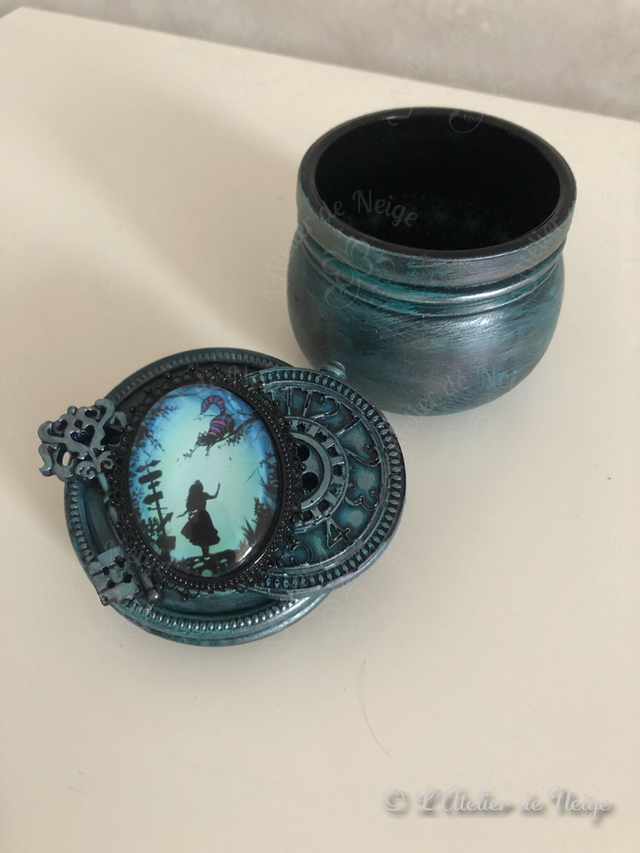 Petit Pot en Verre Alice et le Chat du Cheshire Turquoise