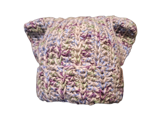Catbeanie Grau/Bunt - Gehäkelte Mütze, Katzenmütze, Mütze mit Katzenohren, Unikat, handmade - Einzelstück