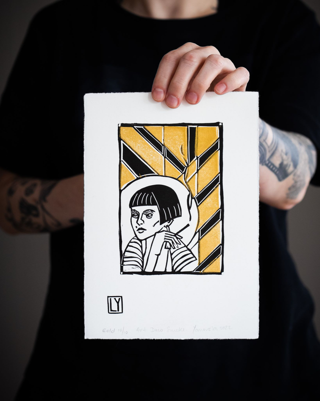 Art Deco Smoke (gold) - print A5