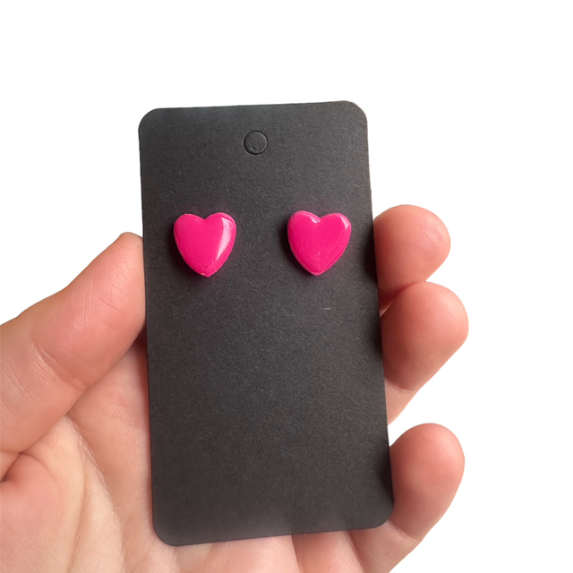 Small Pink Polymer Clay Heart Studs 