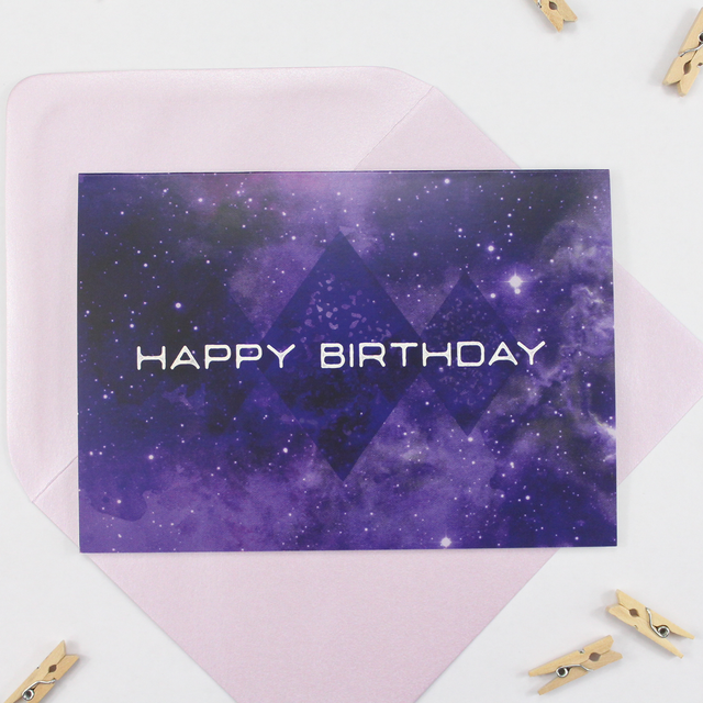Purple Starry Skies, Space Birthday Card