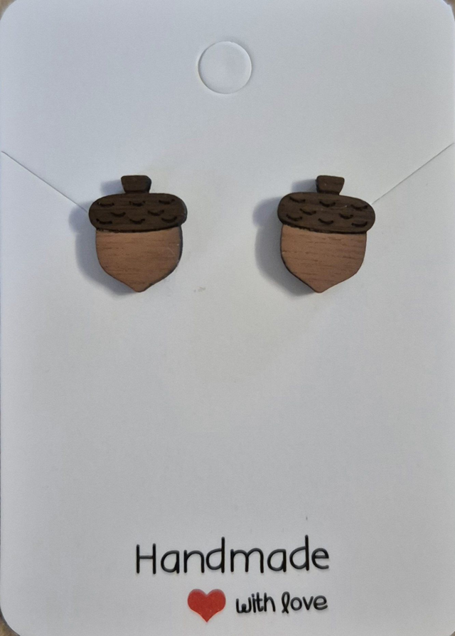 Acorn Shaped Wooden Stud Earrings   