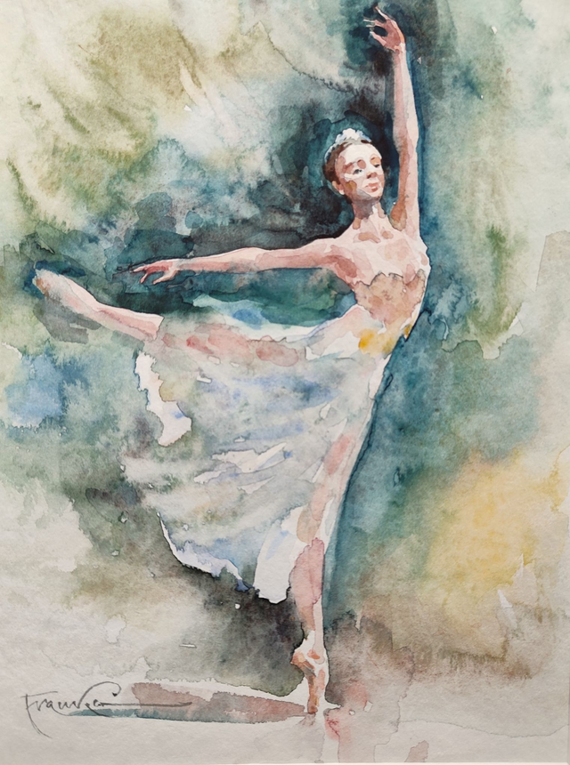 Baletnica, 35x28 (24x18 w świetle passe-partout) akwarela