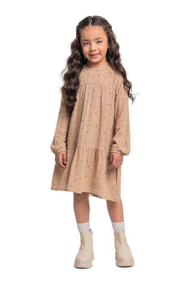 Vestido Manga longa Bege em tecido 