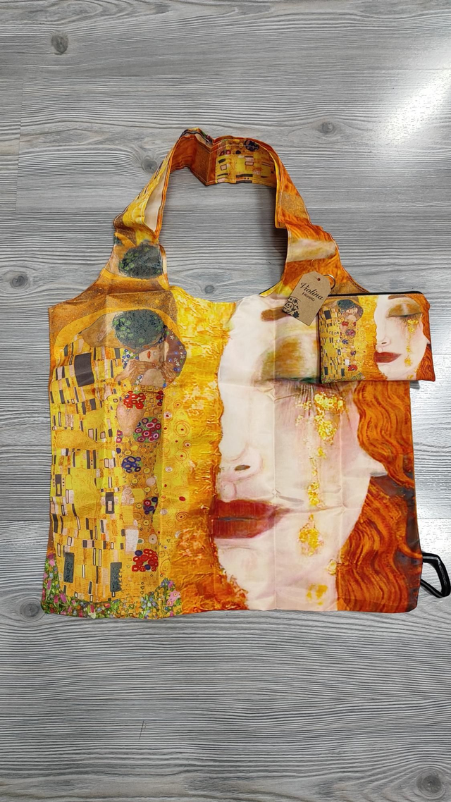 Borsa shopper tascabile Il Bacio di Gustav Klimt + ritratto