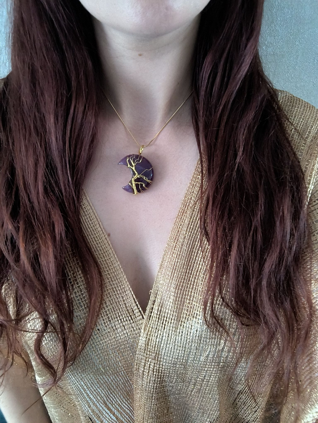 Croissant de Lune cerclage Arbre de vie Améthyste