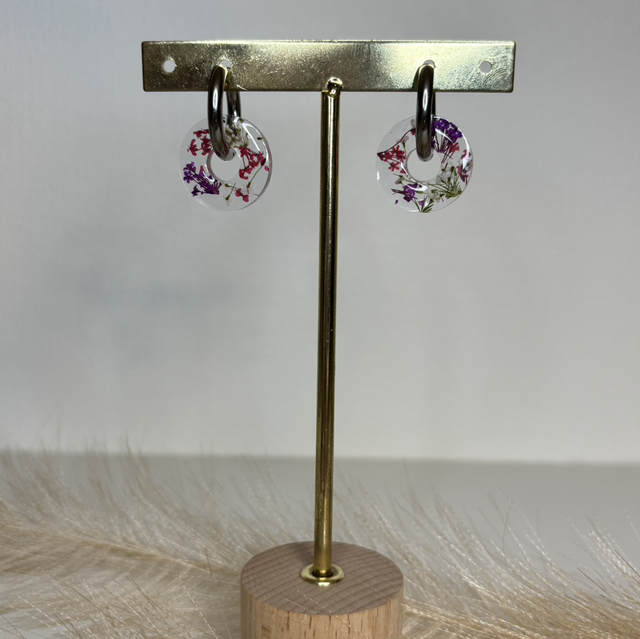 Pampilles fleur rose blanche et violet 