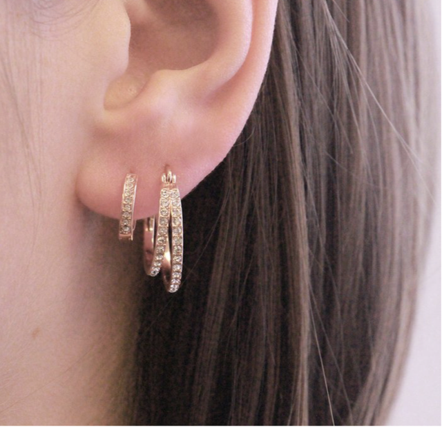 Boucles d'oreilles Duo Circlet - Or Rosé et Cristal 