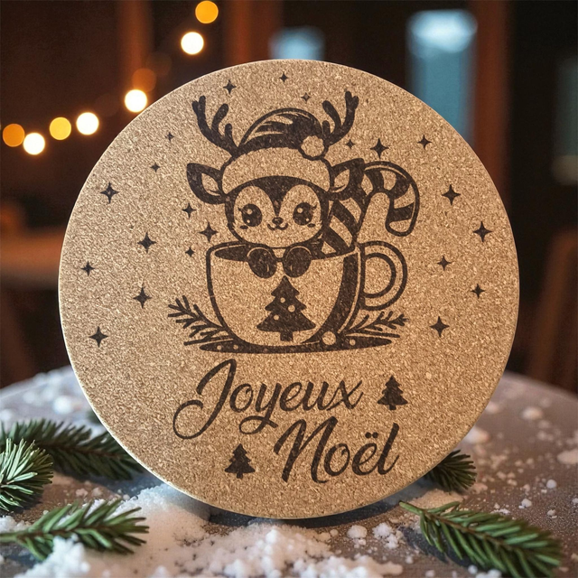 Dessous de plat liège - Joyeux Noël renne avec tasse