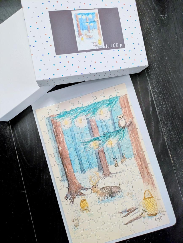 Puzzle 100 pièces forêt enchantée, cerf, lanternes et champignons magiques, dès 5 ans