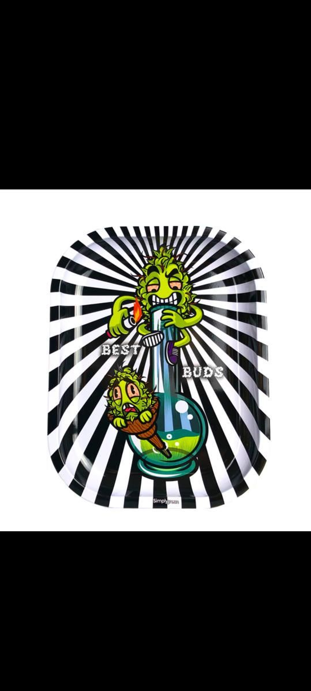 Best Buds Smoke Me Small Metal Rolling Tray with Magnetic Grinder Card

