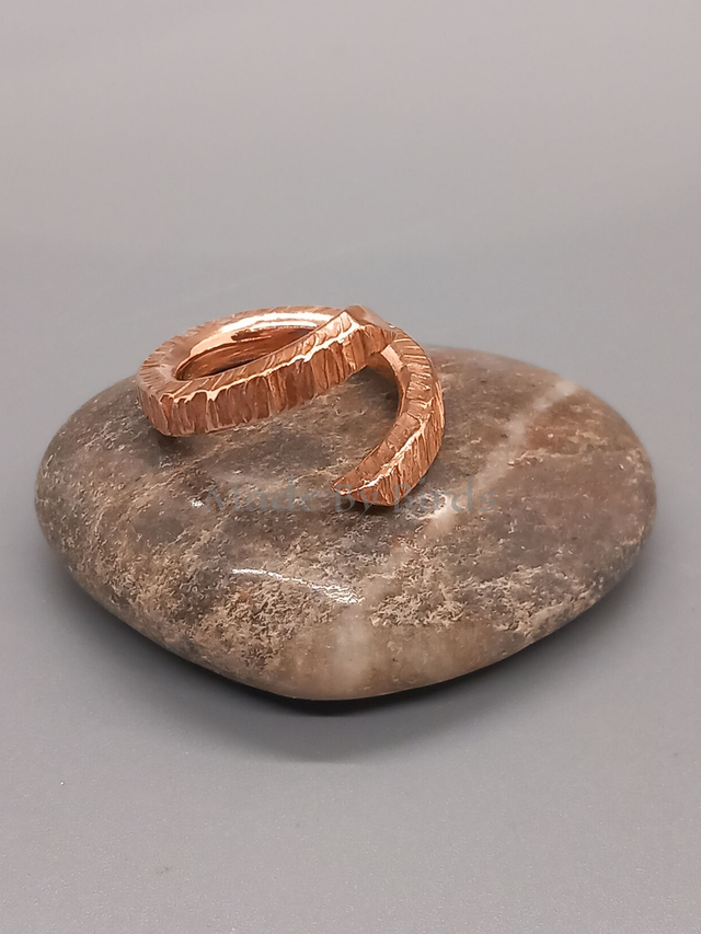 Raw Copper Open Bypass Ring Chunky Hammered Finish