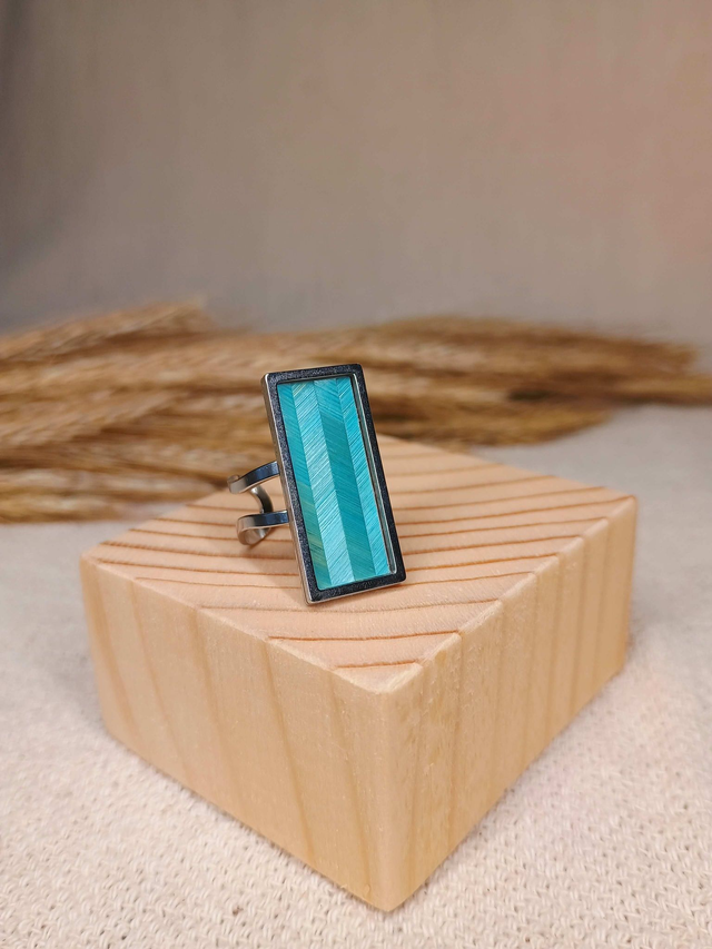 Bague RECTANGULAIRE Chevron Turquoise